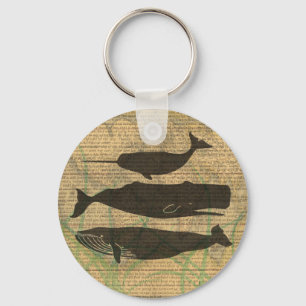 Antique Whale Nautical Sea Life Key Ring