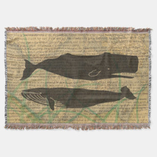 Antique Whale Nautical Sea Life Throw Blanket