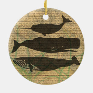 Antique Whale Nautical Vintage Ocean Sea Life Ceramic Tree Decoration