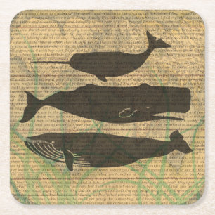 Antique Whale Nautical Vintage Ocean Sea Life Square Paper Coaster