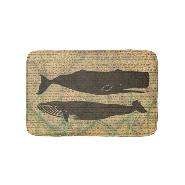  Antique Whale Nautical: Vintage Sea Life  Bath Mat (Front)
