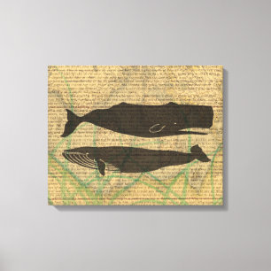  Antique Whale Nautical: Vintage Sea Life  Canvas Print