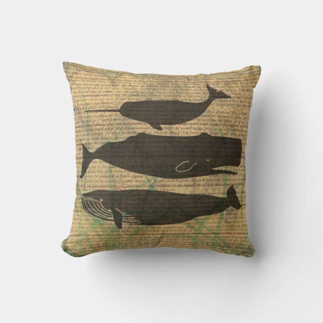  Antique Whale Nautical: Vintage Sea Life  Cushion (Front)