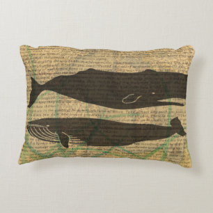  Antique Whale Nautical: Vintage Sea Life  Decorative Cushion