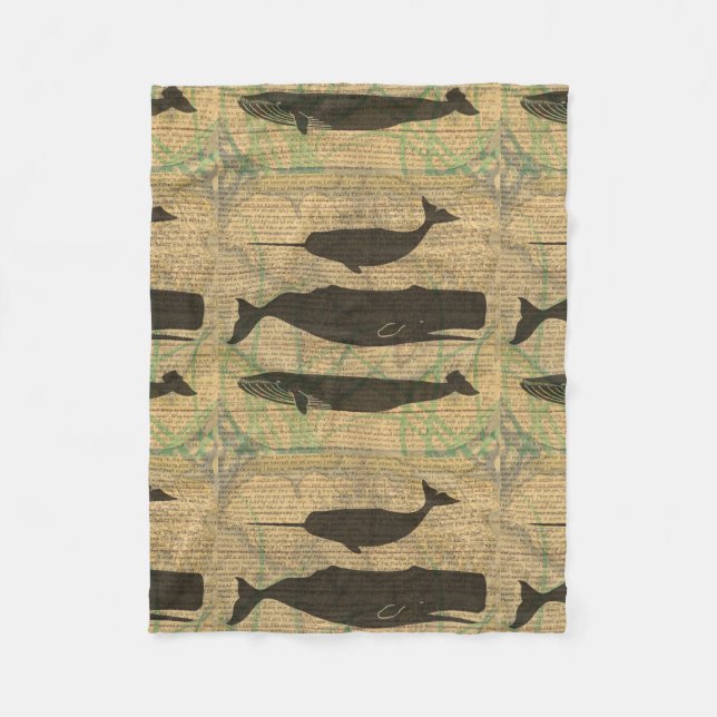  Antique Whale Nautical: Vintage Sea Life  Fleece Blanket (Front)