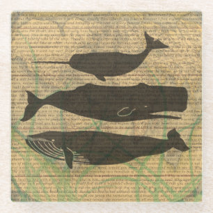  Antique Whale Nautical: Vintage Sea Life  Glass Coaster