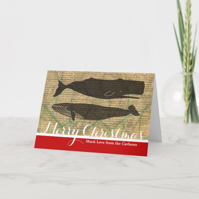  Antique Whale Nautical: Vintage Sea Life  Holiday Card (Front)