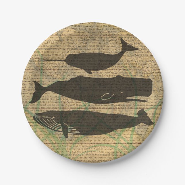  Antique Whale Nautical: Vintage Sea Life  Paper Plate (Front)