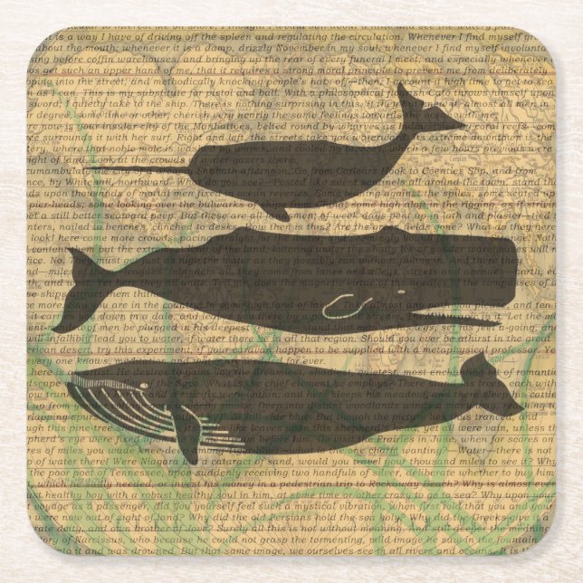  Antique Whale Nautical: Vintage Sea Life  Square Paper Coaster (Front)