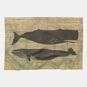  Antique Whale Nautical: Vintage Sea Life  Tea Towel