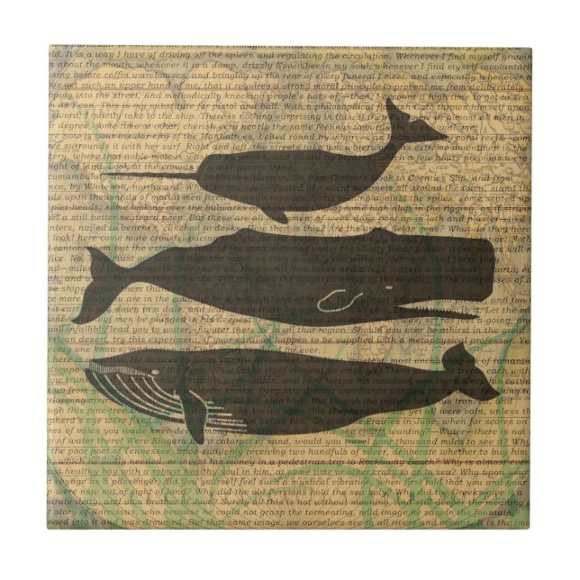  Antique Whale Nautical: Vintage Sea Life  Tile (Front)