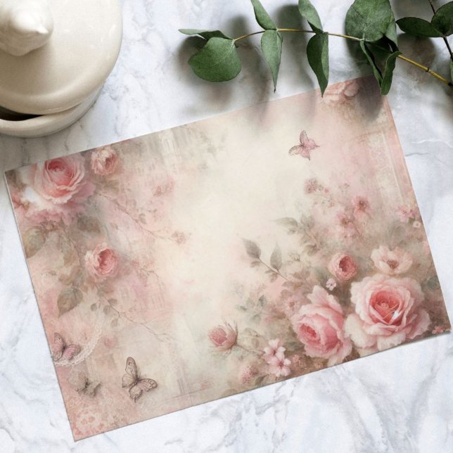 Antique Whimsical Pink Rose Garden, Decoupage Holiday Postcard (Creator Uploaded)