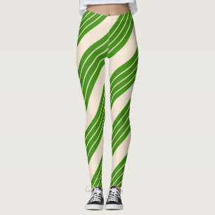Antique White and Christmas Green Stripes Leggings