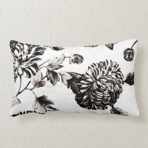 Antique White & Black Botanical Floral Toile No.2 Lumbar Cushion