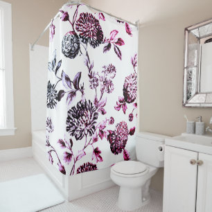 Antique White Black & Rose Floral Toile No.2 Shower Curtain