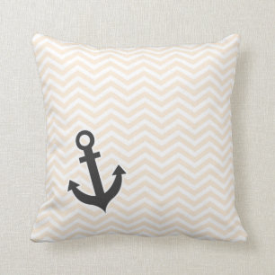 Antique White Chevron; zig zag; Anchor Cushion