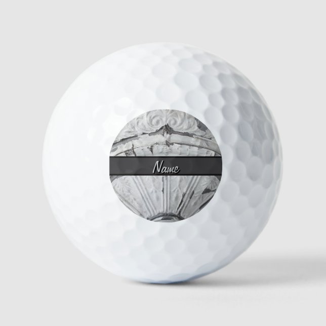 Antique White Circle Ceiling Tile Custom Name Golf Balls (Front)