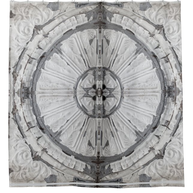 Antique White Circle Ceiling Tile Shower Curtain (Front)
