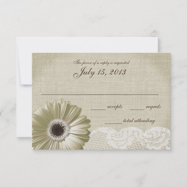 Antique White Daisy and Lace Wedding Response Card (Front)