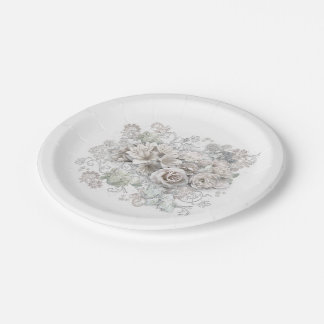 Antique White Flowers Paper Plate
