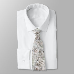 Antique White Flowers Tie