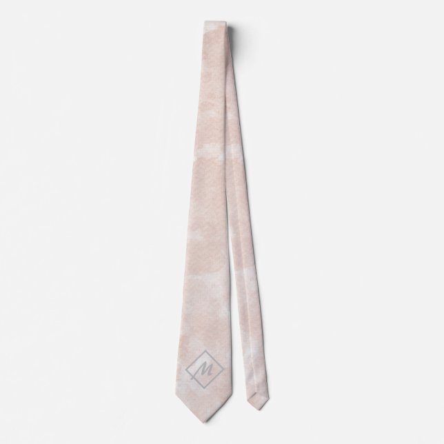 Antique White Gainsboro Pink Grey Monogram Necktie (Front)