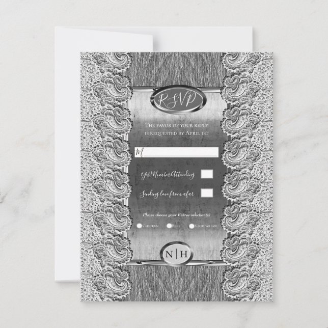 Antique White Lace Grey Wood Silver Wedding   Invitation (Front)