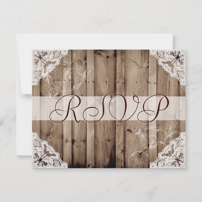 Antique White Lace Wedding RSVP Card (Front)