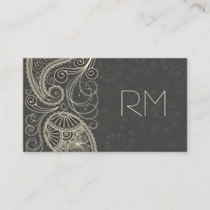 Antique White Paisley On Dark Grey Pattern Design Business Card
