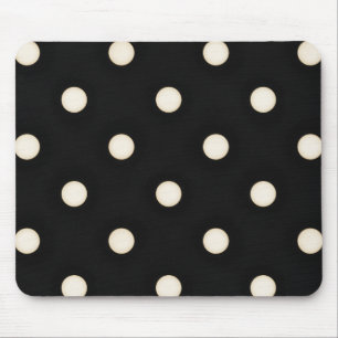 Antique White Polka Dots on Black Distressed Mouse Mat