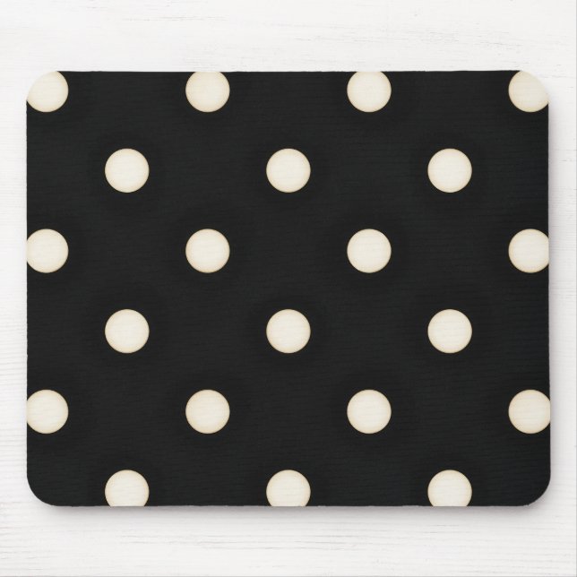 Antique White Polka Dots on Black Distressed Mouse Mat (Front)
