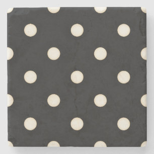 Antique White Polka Dots on Black Distressed Stone Coaster