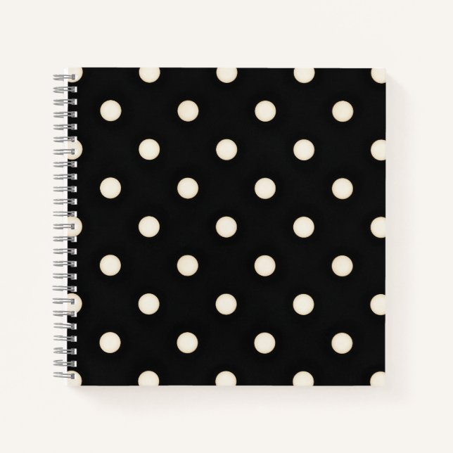 Antique White Polka Dots on Black Notebook (Front)