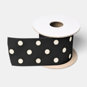 Antique White Polka Dots on Black Satin Ribbon