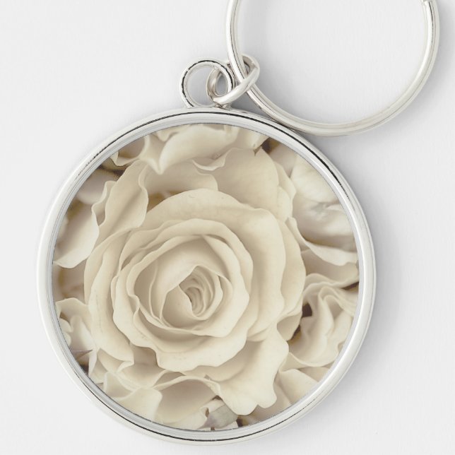 Antique White Roses, Ice Green Satin, template Key Ring (Front)