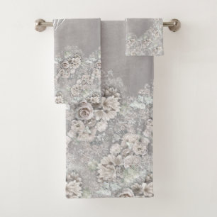 Antique White Roses with (or without) your Initial Bath Towel Set