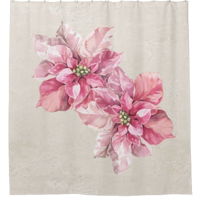 Antique White Vintage Pink Poinsettias Shower Curtain (Front)