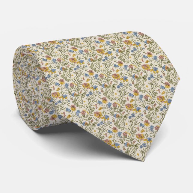 Antique Wildflower Botanical Pattern Tie (Rolled)