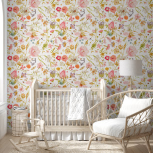 Antique Wildflower & Bugs Botanical Peel Stick Wallpaper
