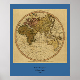 Antique William Faden 1786 Eastern Hemisphere Map Poster
