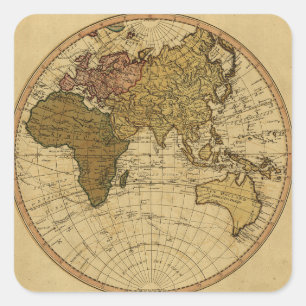 Antique William Faden 1786 Eastern Hemisphere Map Square Sticker