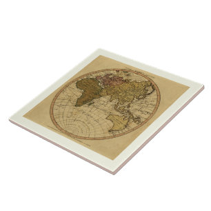 Antique William Faden 1786 Eastern Hemisphere Map Tile