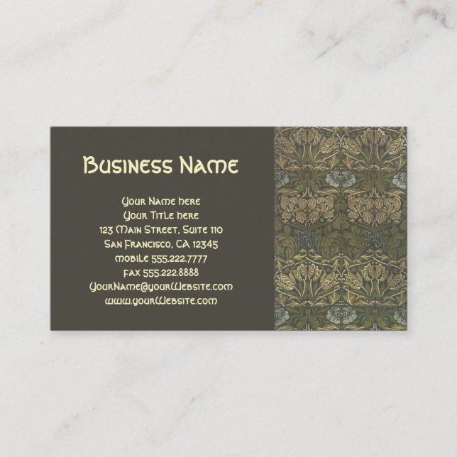 Antique William Morris Victorian Floral Flowers Business Card (Front)