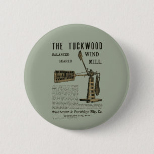 Antique Wind Mill The Tuckwood Whitewater Wis 1889 6 Cm Round Badge