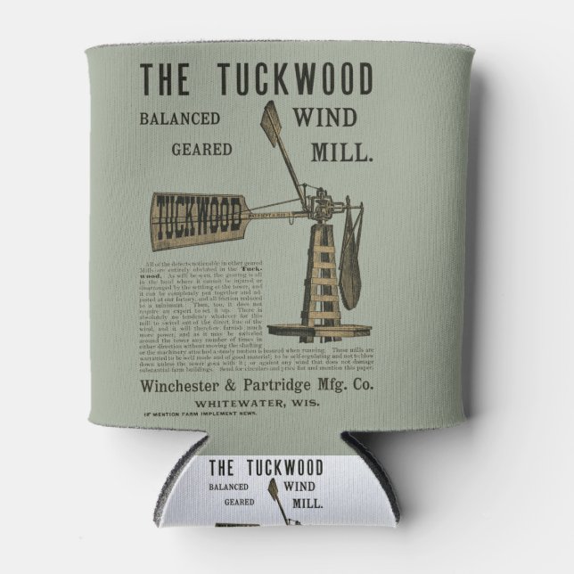 Antique Wind Mill The Tuckwood Whitewater Wis 1889 Can Cooler (Front)