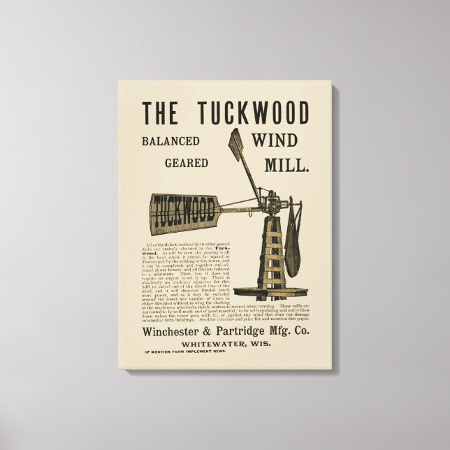 Antique Wind Mill The Tuckwood Whitewater Wis 1889 Canvas Print (Front)