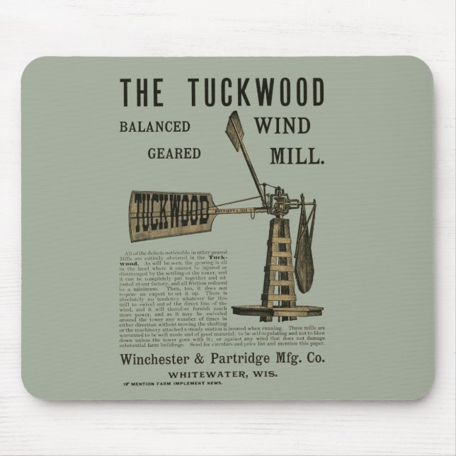 Antique Wind Mill The Tuckwood Whitewater Wis 1889 Mouse Mat (Front)
