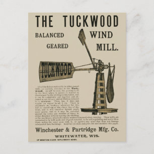 Antique Wind Mill The Tuckwood Whitewater Wis 1889 Postcard