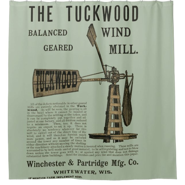 Antique Wind Mill The Tuckwood Whitewater Wis 1889 Shower Curtain (Front)