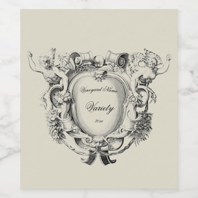 Antique Winged Figures Cartouche Label Template  (Single Label)